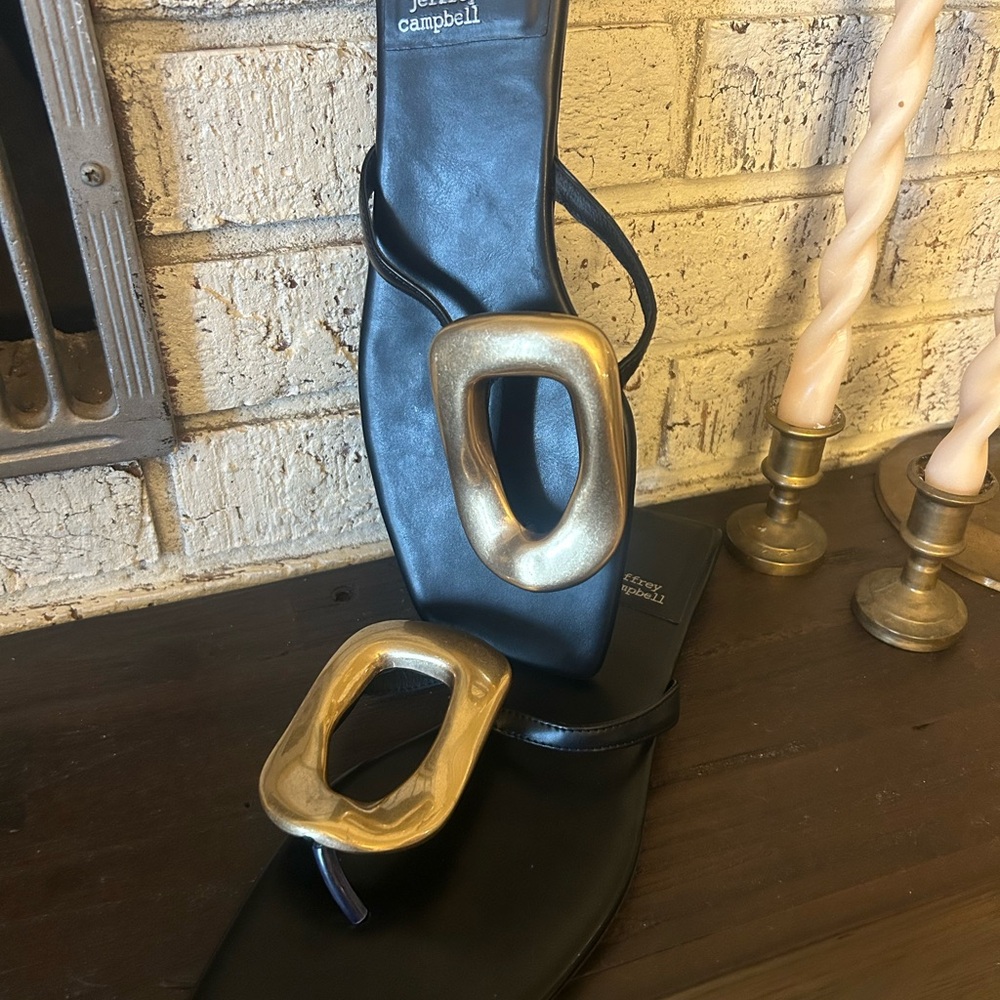 Jeffrey Campbell Black Sandals with Gold Accents